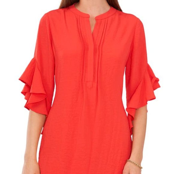 VINCE CAMUTO Womens Ruffle Pintuck Mini Dress in Radient Red - Picture 3 of 5